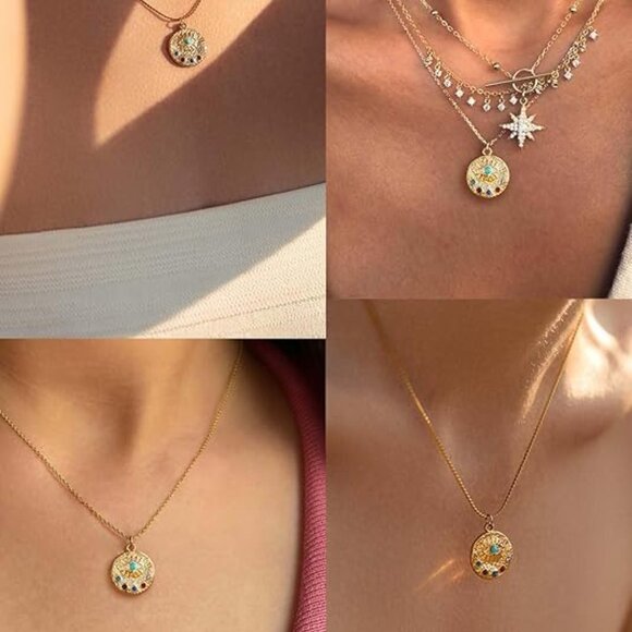 14k Gold Necklace Jewelry for Women,Evil Eye Charm Statement Womens Pendant Neck - Picture 6 of 6